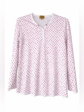 Roberta Roller Rabbit Pink lips Print Pajama Top Henley Size S
